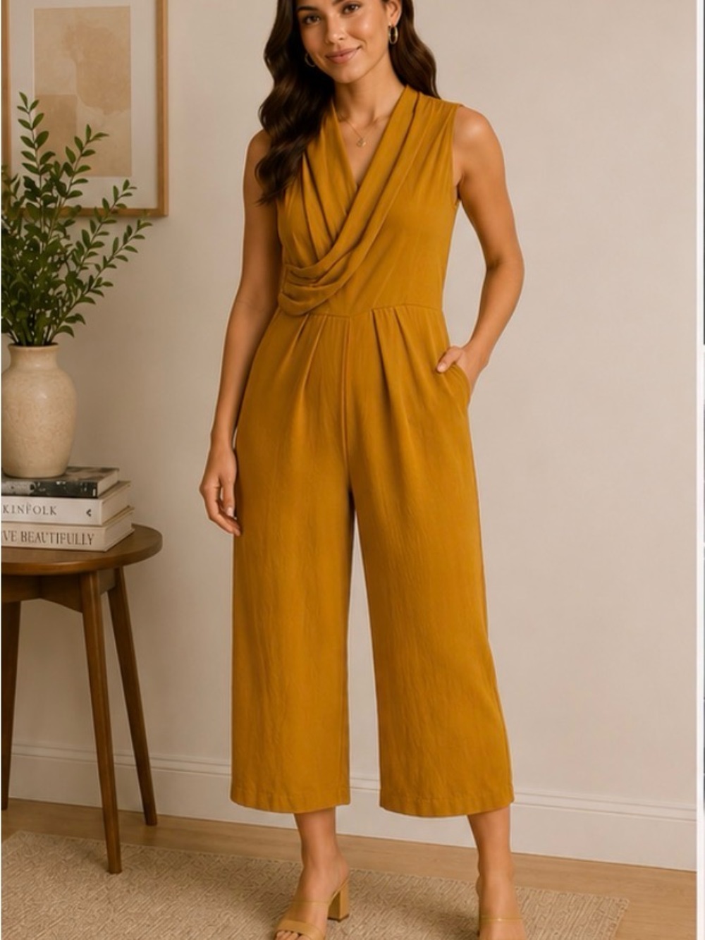 Dex Mustard Draped Jumpsuit